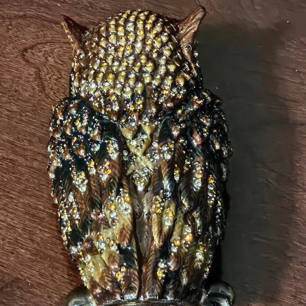 RARE LIMITED EDITION JAY STRONGWATER JUNGLE OWL CRYSTAL ENAMEL FIGURINE OBJET